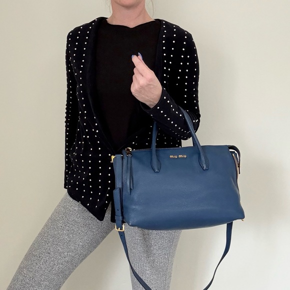 MIU MIU Tote Shoulder Crossbody Bag Leather Blue - Picture 2 of 15